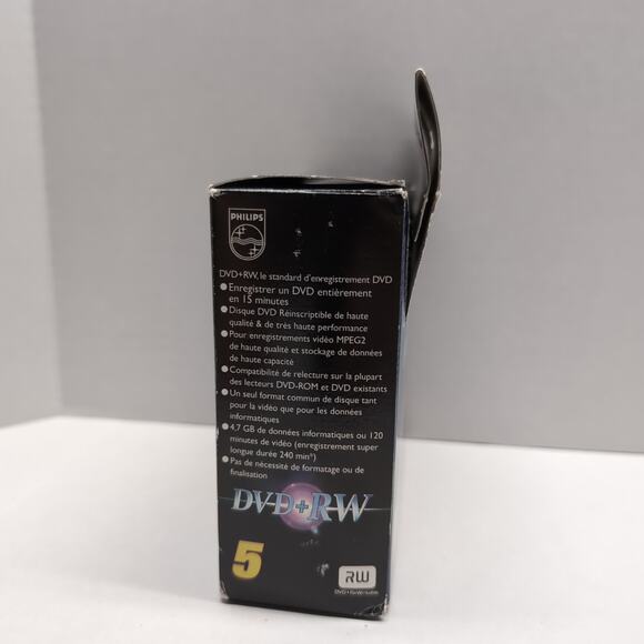 Philips DVD+RW 4.7GB 120 Minute 5 Pack Recordable Disks 1-4X Speed Sealed - Picture 10 of 12